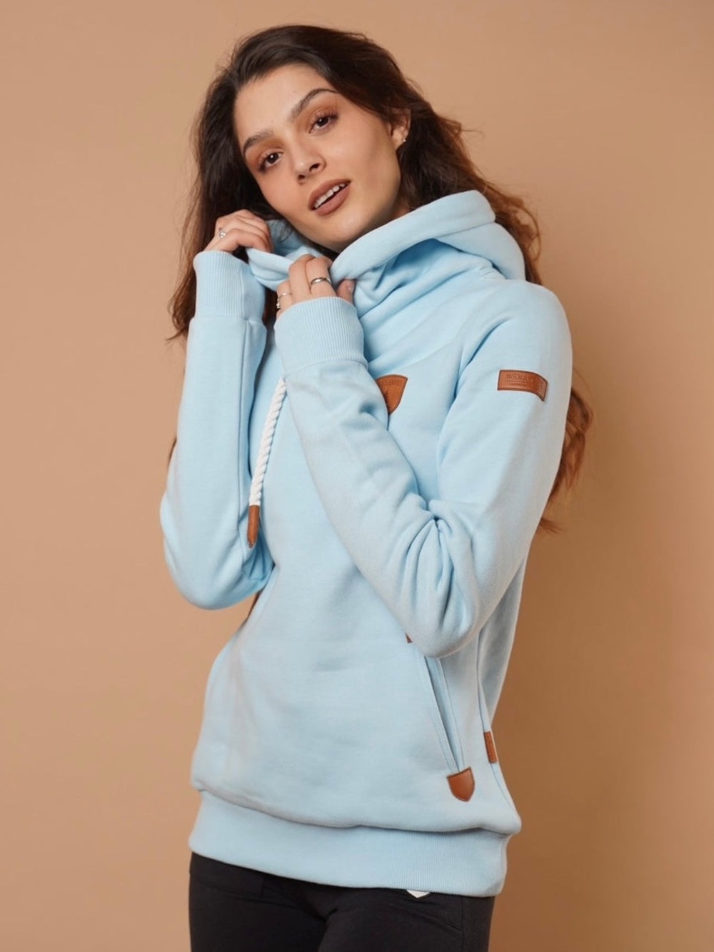 Wanakome Women’s Artemis Cowl Neck Hooded Sweatshirt Full Zip in Sky Blue XL